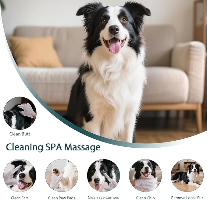 WLP 48 PCS Pet Cleaning and Deodorizing Glove Wipes for Dogs &amp; Cats Hypoallergenic Pet Cleaning and Hydrating Glove Bath Wipes Enriched with Aloe &amp; Jojoba Oil Individually Wrapped