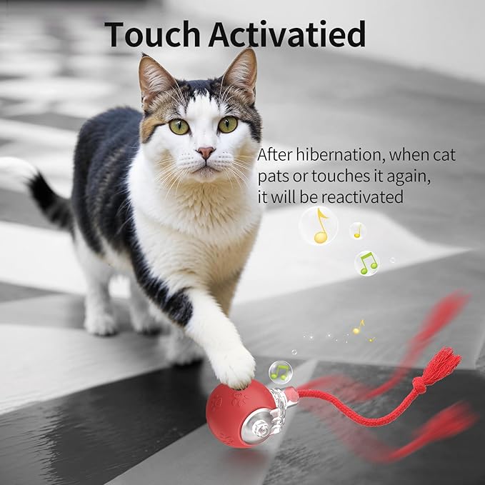 Interactive Cat Toys, Automatic Moving Cat Toys for Bored Indoor Adult Cats, Fast Rolling, Chirping &amp; Motion-Activated Kitty Toys, Fun Gift for Cats with Speedy Tail 2.0, USB Rechargeable,Red