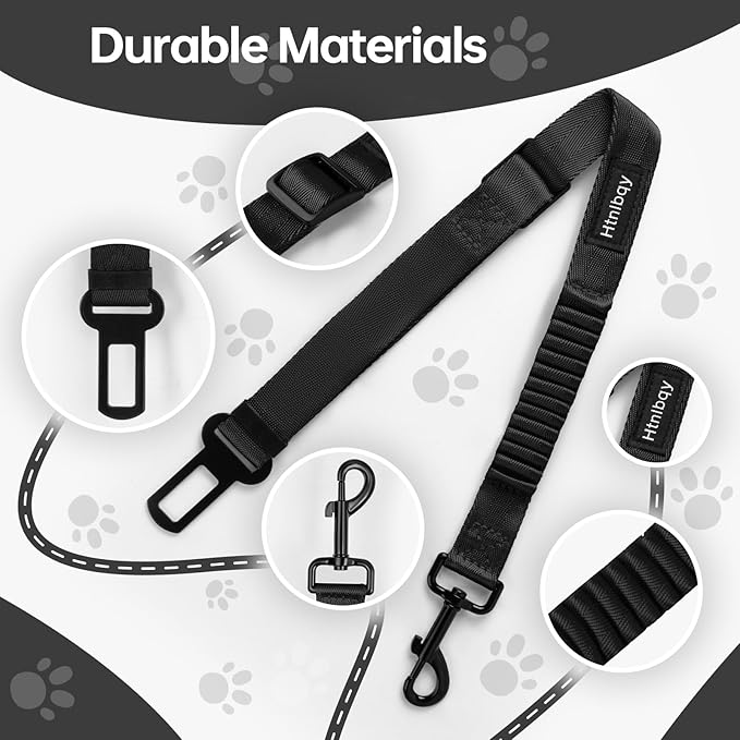 Thickened Dog Seat Belt for Car, 3 Pack Set Retractable Dog Car Leash Adjustable Dog Seat Belt for Vehicle Nylon Pet Safety Seat Belts Heavy Duty &amp; Elastic,Seat Belt for Large Dogs in Car, Black