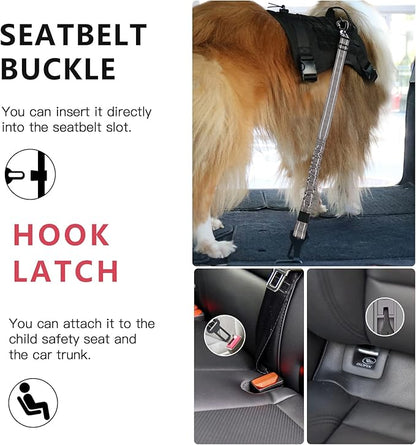 AUBELL Dog Seat Belt for Car,2 Pack Set 3-in-1 Adjustable Reflective Bungee Heavy Duty Dog Car Harness Tether with Clip Hook Latch &amp; Buckle,Swivel Zinc Alloy Carabiner,Black+Grey