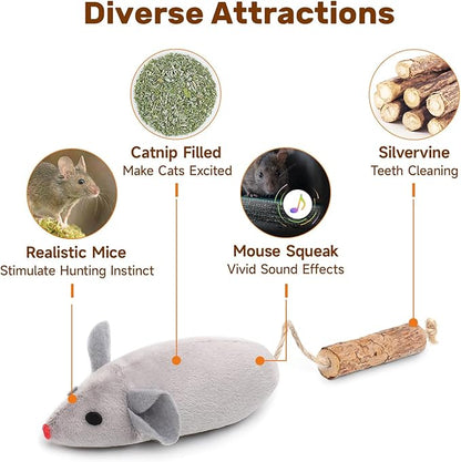 Potaroma Cat Toys: 3pcs Squeak Mice Interactive Catnip Silvervine Animals for Indoor Kittens - Dental Matatabi Cat Nip &amp; Chew Exercise Toy for All Breeds &amp; Species