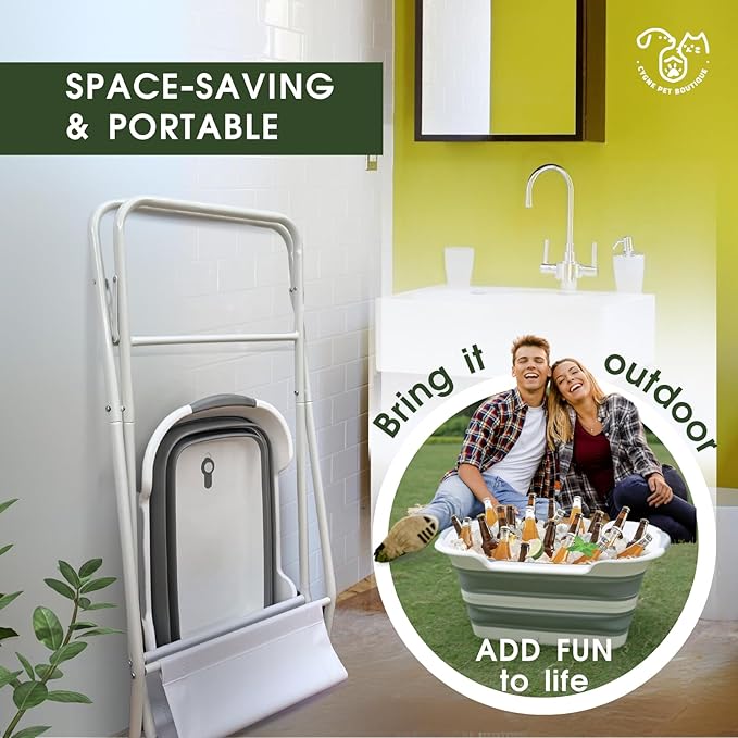 CYGNE 2-in-1 Dog Bathtub &amp; Washing Station, Elevated Collapsible Bathtub with Drainhole &amp; Storage Rack, Foldable Portable Indoor/Outdoor Pet Bathing &amp; Grooming for Small Dogs Cats