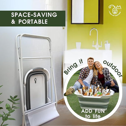 CYGNE 2-in-1 Dog Bathtub &amp; Washing Station, Elevated Collapsible Bathtub with Drainhole &amp; Storage Rack, Foldable Portable Indoor/Outdoor Pet Bathing &amp; Grooming for Small Dogs Cats
