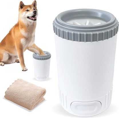 Dog Paw Cleaner with Absorbent Towel, Dog Paw Washer, Muddy Paw Cleaner, Dog Foot Cleaner, Plunger Style Dog Paw Washer, Paw Cleaner for Dogs, Suitable for Small Breed &amp; Medium Breed Dogs
