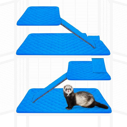 Paw Inspired Fitted Fleece Liners for Ferret Nation, Critter Nation Cage for Ferrets, Rats, Chinchillas, Hedgehogs &amp; Other Small Animals (Blue, Double Unit Combo)