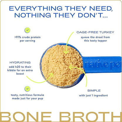 Native Pet Bone Broth for Dogs and Cats - Turkey Bone Broth Powder Dog Food Toppers for Picky Eaters - Provides Extra Nutrition for Joint Strength, Immune Support &amp; Heart Health - 192 Scoops