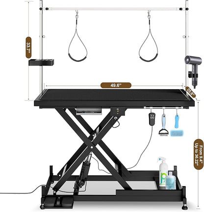 Electric Pet Grooming Table for Large Dogs - Professional Heavy Duty Height Adjustable Pet Grooming Station with Anti Slip Tabletop, Two Nooses &amp; Tool Organizer, Maximum Capacity Up to 250 lbs Black
