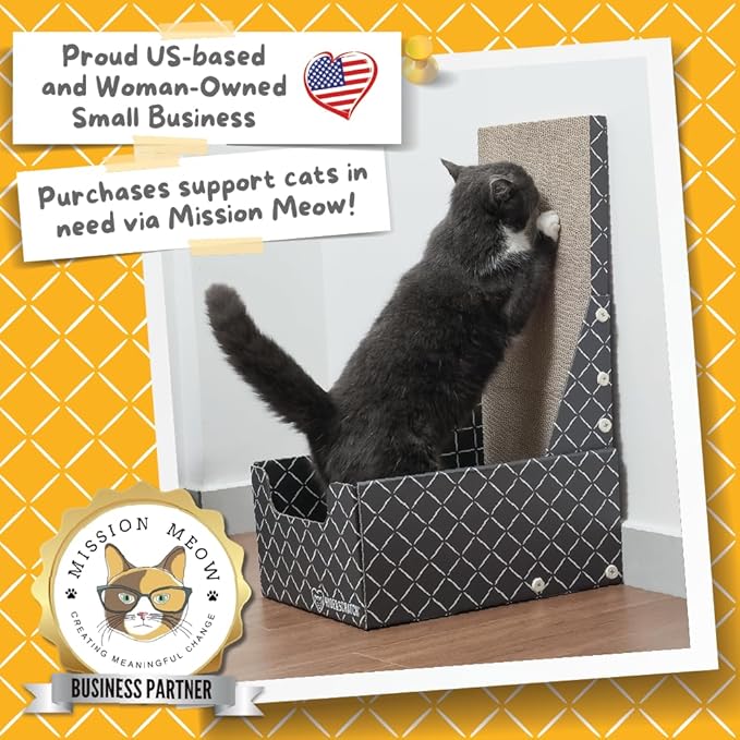 HIDE &amp; SCRATCH 26" L Shaped Cat Scratcher Box and Cat Bed with Double-Sided Cardboard Cat Scratch Pad