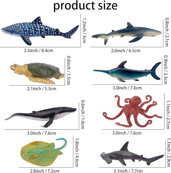 TOYMANY 24pcs Mini Ocean Animal Figurines: Realistic Cake Toppers with Sharks, Whales &amp; Octopus - Great for Kids&