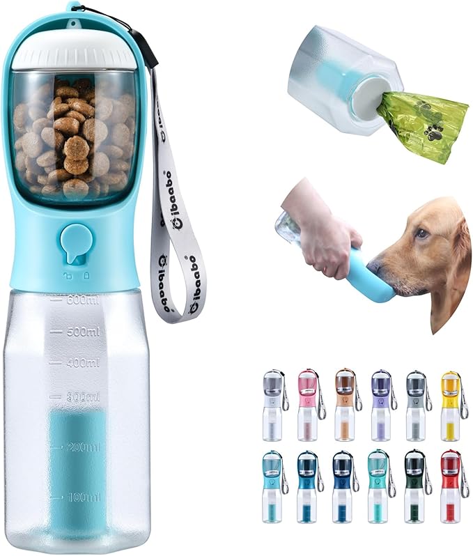Dog Water Bottle with Food Container &amp; Poop Bag Holder, Travel Water Bowl, Portable Pet Dispenser, Dog Stuff Accessories Items, Puppy Essentials Necessities for Yorkie Chihuahua Walking Hiking