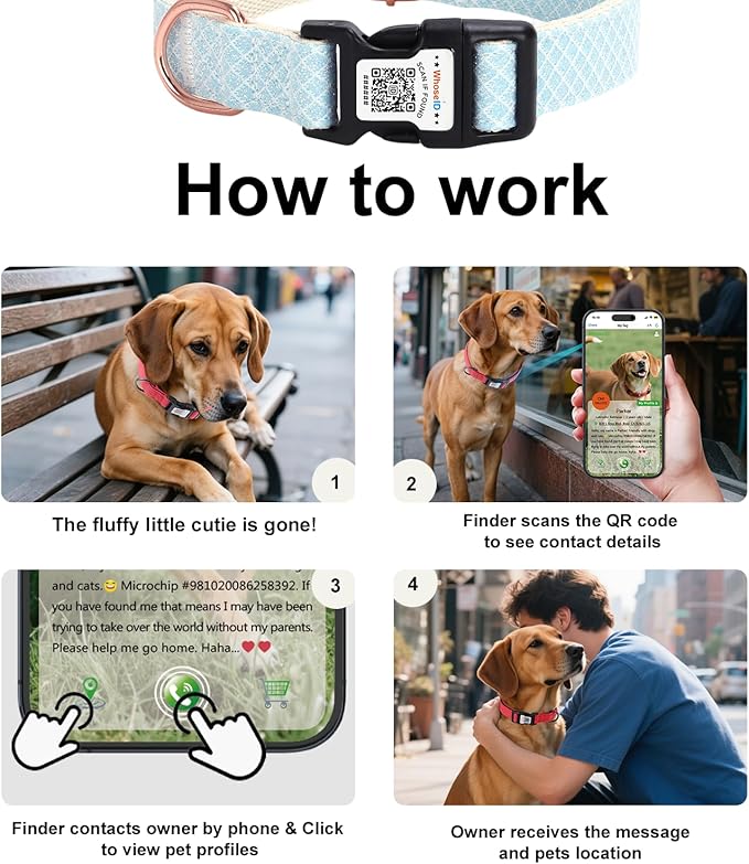 Dog Collar with Waterproof AirTag Holder &amp; Anti-Lost QR Code, Cute Bling Warpping Adjustable Width for Small Medium Large Pet (Light Blue, L)