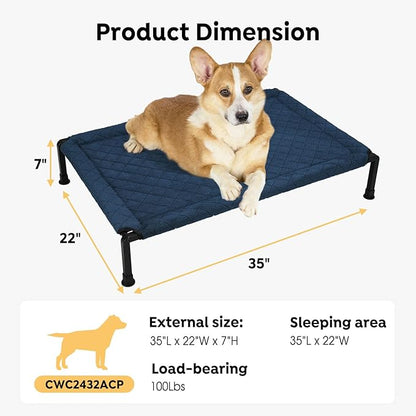Veehoo Soft Plush Elevated Dog Bed, Raised with Heavy Duty Frame, Non-Slip Silicon Feet, Washable &amp; Breathable Pet Cot for Indoor/Outdoor Use, 35" x 22", Navy Blue, CWC2432A