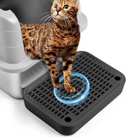 Cat Litter Box Ramp Mat with Filter Function, Cat Step Pedal Stool for Self-Cleaning Litter Box, Easy to Clean, Ideal for Kitten &amp; Elderly Cats (Black)