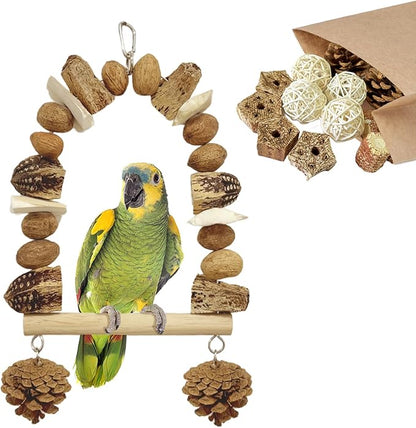 Nut Perch Stand with Interchangeable Materials – Natural, Safe Bird Playset for Beak Exercise &amp; Mental Stimulation