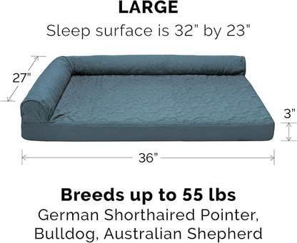 Furhaven Cooling Gel Dog Bed for Large/Medium Dogs w/ Removable Bolsters &amp; Washable Cover, For Dogs Up to 55 lbs - Pinsonic Quilted Paw L Shaped Chaise - Bluestone, Large
