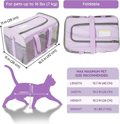 BELLA &amp; PAL Cat Carrier Travel Bag, Airline Approved Lightweight Cat Carrier, Soft Sided Pet Carrier for Puppy Dogs Up to 18lbs, Collapsible Kitten Bag with Removable Waterproof Mat, Ventilated Mesh
