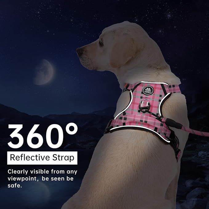 IVY&amp;LANE No Pull Dog Harness with Leash Set, Reflective No Choke Pet Vest,Adjustable Oxford Dog Vest Harness with Easy Control Handle for Large Dogs (Checkered Pink,XL)