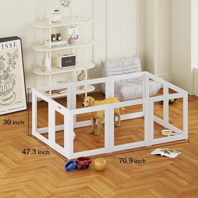 Clear Acrylic Dog Playpen Transparent Dog Playpen Indoor, Easy Assemble Clear Pet Pen for Puppy Bunny Cat Pig, Sturdy &amp; Easy Cleaning Plastic Dog Puppy Fence (30" H, 10PCS)