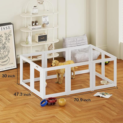 Clear Acrylic Dog Playpen Transparent Dog Playpen Indoor, Easy Assemble Clear Pet Pen for Puppy Bunny Cat Pig, Sturdy &amp; Easy Cleaning Plastic Dog Puppy Fence (30" H, 10PCS)