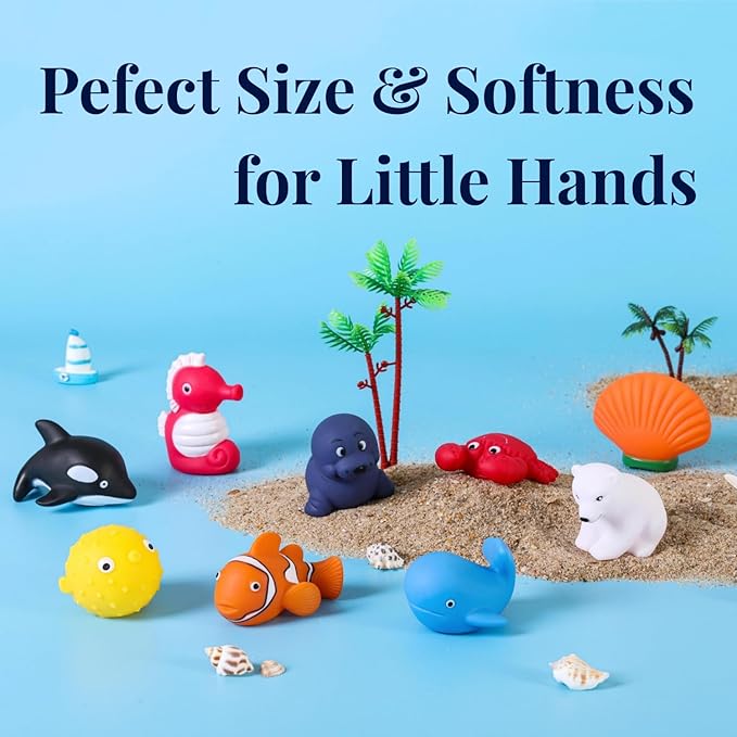 XY-WQ Bath Toys No Hole, for Infants 6-12&amp; Toddlers 1-3, No Hole Bathtub Toys (Sea Animals, 9 Pcs with Mesh Bag)