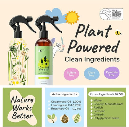 kin+kind Plant-Based Flea &amp; Tick Spray for Dogs and Cats with Lemongrass - Essential for Flea &amp; Tick Treatment - Flea Spray for Dogs and Cats - Pet Supplies 12 fl oz