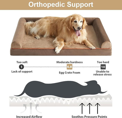 BFPETHOME Washable Large Dog Bed, Big Couch Bed with Removable Washable Cover, Orthopedic Egg-Crate Foam &amp; Waterproof Lining