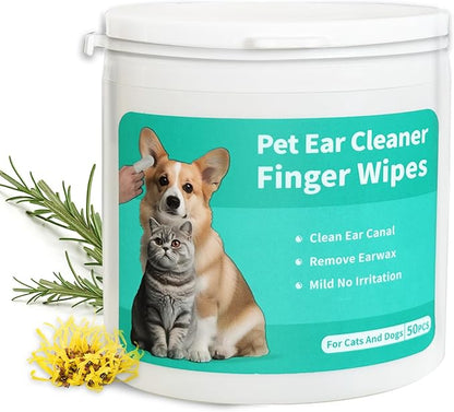 Dog Ear Cleaner Wipes Grooming Kit Care for Dogs &amp; Cats Pet Ear Relief Gently Remove Ear Wax Debris and Smelly 50 Pcs Unscented