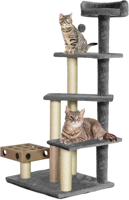 Furhaven 49.5" Tall Cat Tree for Indoor Cats, Ft. Sisal Scratching Posts, Plush Ball Toy, &amp; Busy Box Toy - Tiger Tough Play Stairs Interactive Playground Tower - Gray, One Size