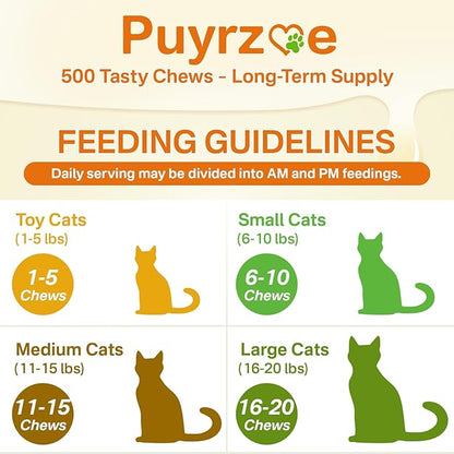 Cat Multivitamin - 500 Chews Crunchy &amp; Creamy Cheese Core, Cat Vitamins + Taurine for 8-in-1 Support - Immune, Urinary, Heart, Skin &amp; Coat, Eyes, Brain, Bone for Cats Kittens - Egg Yolk Flavor