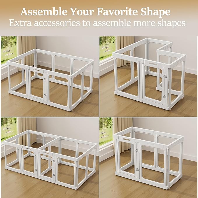 Clear Acrylic Dog Playpen with Door, for Puppy Cat Rabbit Transparent Pet Pen, Dog Playpen Indoor, Dog Fence, Easy Assemble &amp; Cleaning Dog Pen for Small &amp; Medium Dogs (23.6“ Height, 14PCS)