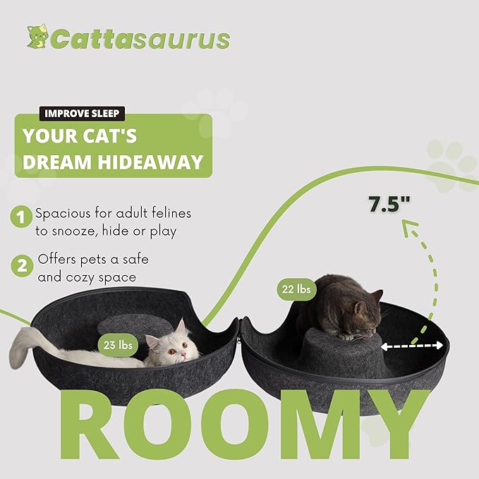 CATTASAURUS Peekaboo Cat Cave for Multiple &amp; Large Cats Up to 30-45 Lbs, Scratch Detachable &amp; Washable Tunnel Bed, Comfy Donut Cat Cave (Dark Gray + Dark Gray, Large)