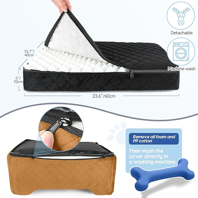 Dog Car Seat for Medium/Large Dogs,Dog Booster Seat for Dog Under 50lbs or 2 Small Dogs, Detachable and Washable Pet Car Seat,Multi-Functional Travel Dog Bed &amp; Dog Sofa(Black/Brown)