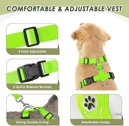 SlowTon Dog Seat Belt Harness for Car, Dog Car Harness Adjustable Mesh Breathable &amp; Dog Seatbelt Safety Tether with Elastic Bungee for Small Medium Large Pets(Lime, Double Clip, M)