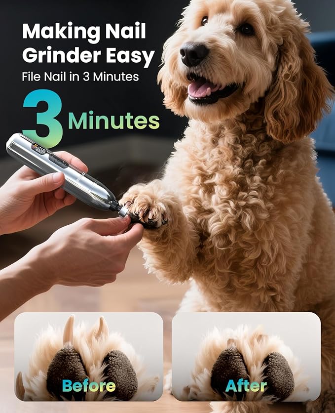 oneisall Dog Clippers for Grooming Thick/Heavy Coats, 4-in-1 Dog Grooming Kit Low Noise with Stainless Steel Blade, Cordless Dogs Paw Trimmer Pet Nail Grinder for Small &amp; Large Dogs Cats Animals