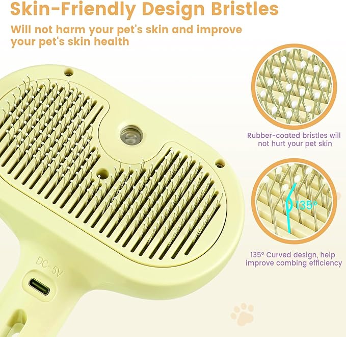 3 in 1 Cat Steam Brush, Pet Spray Hair Removal Comb for Shedding &amp; Grooming, Water Brush for Cats Dogs Small Animals Long Short Haired with One-Click Release Button(Yellow)