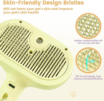 3 in 1 Cat Steam Brush, Pet Spray Hair Removal Comb for Shedding &amp; Grooming, Water Brush for Cats Dogs Small Animals Long Short Haired with One-Click Release Button(Yellow)