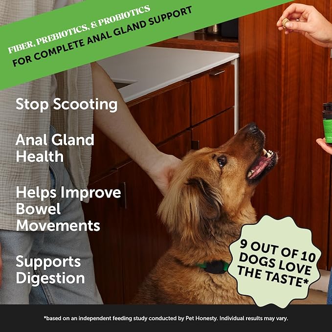 Dog Scoot Stopper - Complete Anal Gland Support with Fiber, Prebiotics &amp; Probiotics - No Scoot for Dogs (90 ct)