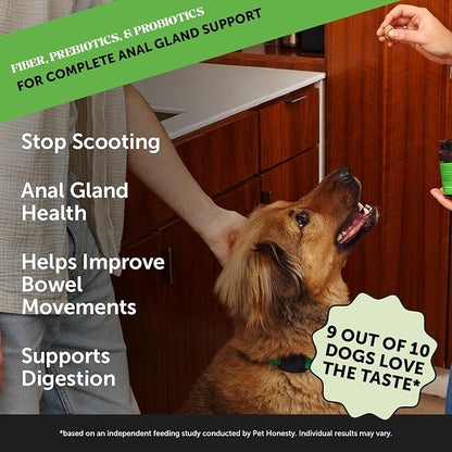 Dog Scoot Stopper - Complete Anal Gland Support with Fiber, Prebiotics &amp; Probiotics - No Scoot for Dogs (90 ct)