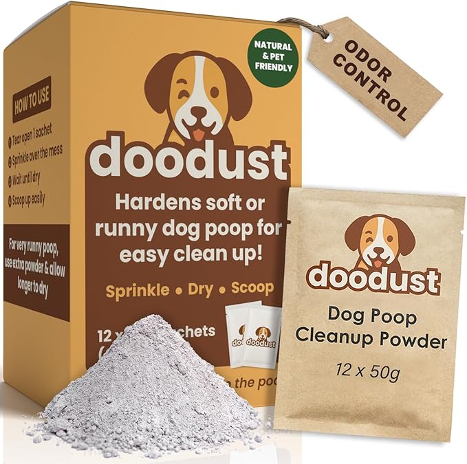 Doodust Dog Poop Clean Up Powder, Poop Hardener &amp; Yard Cleaner, Biodegradable, Pet-Safe, Stops Odor and Makes Pickup Easy