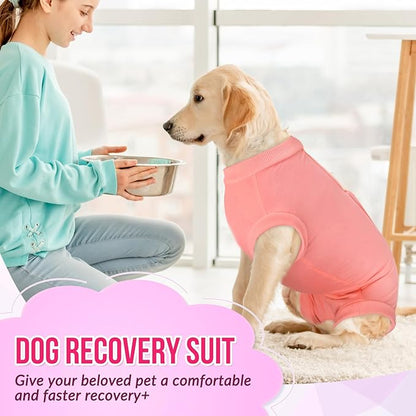 Lukovee Recovery Suit for Dogs, Onesie Surgery Recovery Suit for Female Male Dogs, Abdominal Wounds Cone E-Collar Alternative Prevent Licking Spay Recovery Suit (Peach,L)