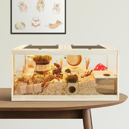 Prolee Hamster Habitat Chewproof,Wooden Hamster Cage with Openable Metal Mesh Top,Gerbil Cage with Lock Design for Hamster House (32"x16"x16")