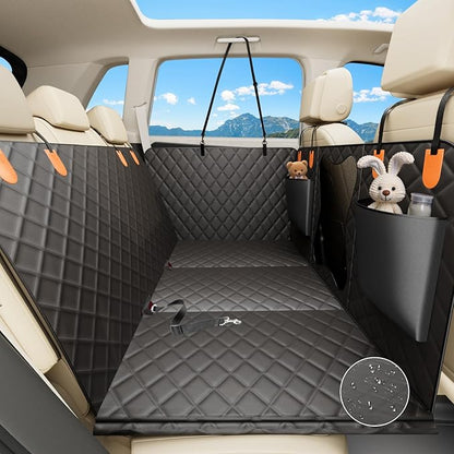 Waterproof Dog Car Seat Cover for Back Seat – Heavy Duty Back Seat Extender for Dogs with Hard Bottom, 7-Layer Protection, Non-Slip &amp; Scratchproof, Easy to Install (Black)