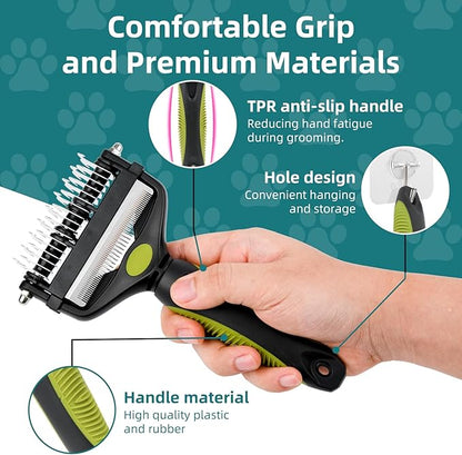 3-IN-1 Pet Grooming Tool - Undercoat Rake, Dematting Comb &amp; Deshedding Brush for Cats &amp; Dogs - Removes Mats, Tangles &amp; Loose Fur, Reduces Shedding &amp; Prevents Hair Mess (Green)