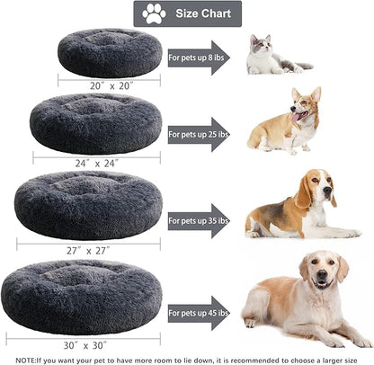 WNPETHOME Calming Dog Bed &amp; Cat Bed, Anti-Anxiety Donut Small Dog Beds, Fluffy Faux Fur Cat Cushion Dogs Beds for Small Dogs and Cats (20 x 20 x 8 Inch, Navy Grey)