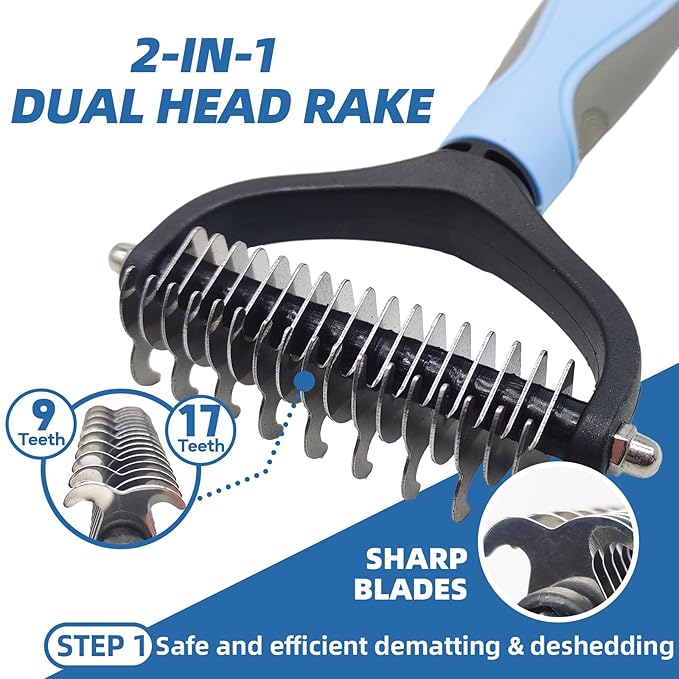 Dog Brush for Shedding,7 PCS Pet Grooming Brush Kit to De-fur &amp; Hair Slicker Deshedding Brushes with Undercoat Rake Comb Bath Brush&amp;Nail Clipper for Grooming Short Long Haired Dogs Cats Blue