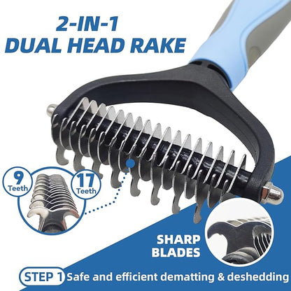 Dog Brush for Shedding,7 PCS Pet Grooming Brush Kit to De-fur &amp; Hair Slicker Deshedding Brushes with Undercoat Rake Comb Bath Brush&amp;Nail Clipper for Grooming Short Long Haired Dogs Cats Blue
