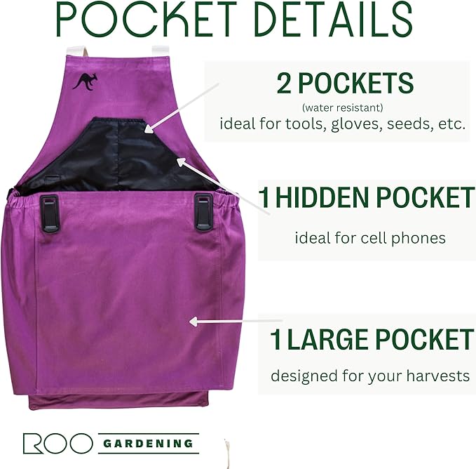 Roo Gardening Apron with Pockets &amp; Harvesting, Picking Pouch - Adjustable, Water-resistant, Washable Canvas Cotton