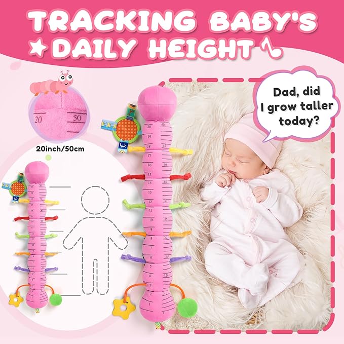 Baby Toys 0-6-12 Months,Musical Caterpillar Stuffed Animals Activity Infant Toys with Crinkle,Rattles,Mirror&amp;Pull String,Muti-Sensory Toys Gifts for Newborn Tummy Time,Pink,Knot prolegs