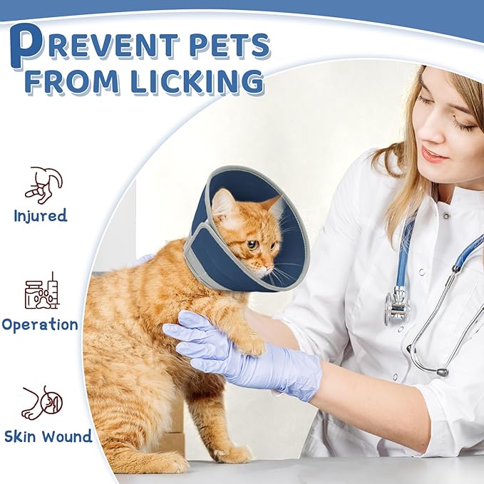 Cat Cone Collar Soft to Stop Licking, Adjustable, Foldable Lightweight Kitten Cones After Surgery Recovery for Cats &amp; Kittens, Cat Cone Alternative (Solid Blue, M)