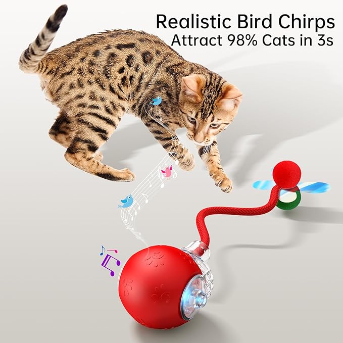 Interactive Cat Ball Toy - 2025 Smart Rolling Cat Toy with Shiny Tail, Motion Activated Boredom Relief for Indoor Cats, USB Rechargeable &amp; Obstacle Avoidance